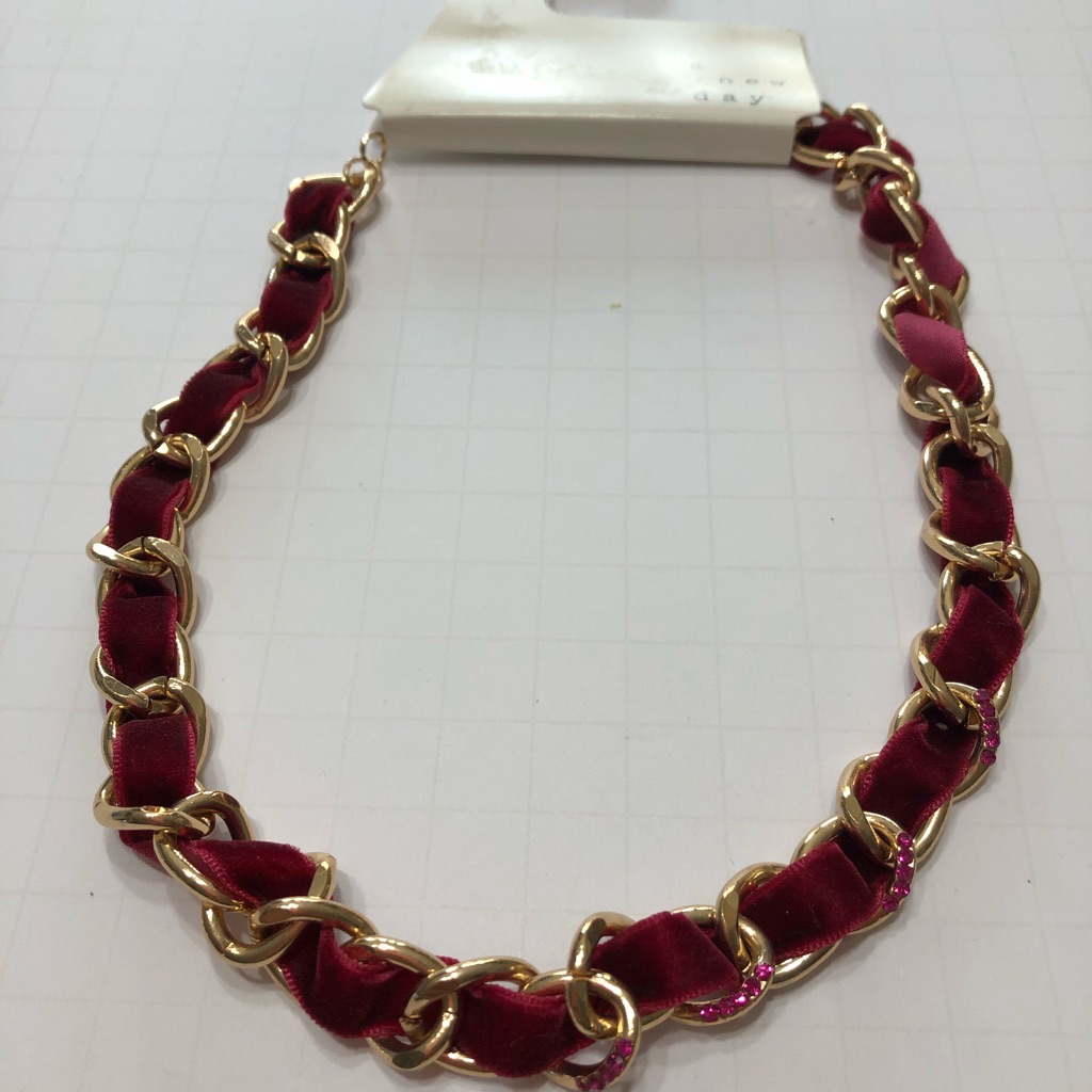 A New Day Chain With Woven Velvet Ribbon Statement Necklace Burgundy Jewel 20$